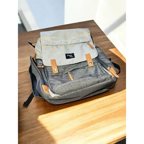 iPack Baby Diaper Backpack – Gray Two-Tone with Tan Accents - Picture 7 of 7